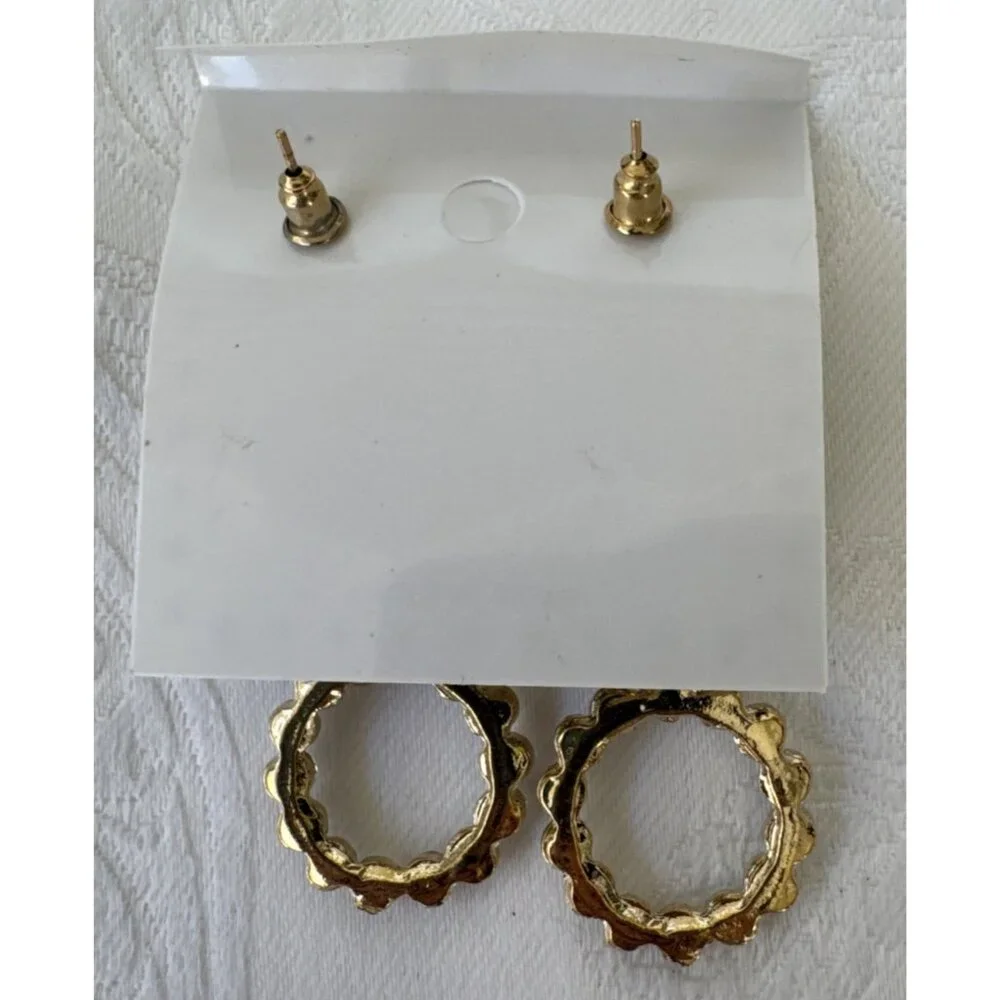 Pastel Faux Black Stone Crystal Gold Rhinestone Earrings Dangle Drop Party NEW